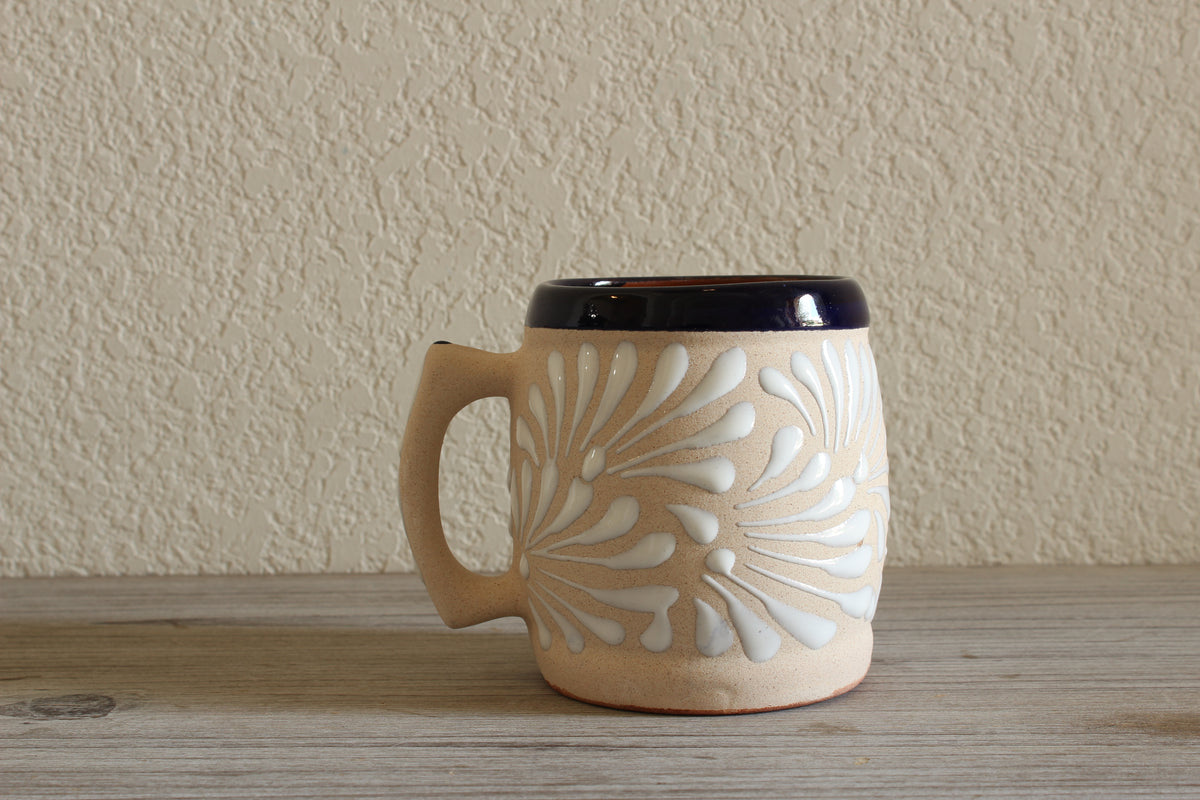 El Rey Mug Carved Stoneware, Navy Rim